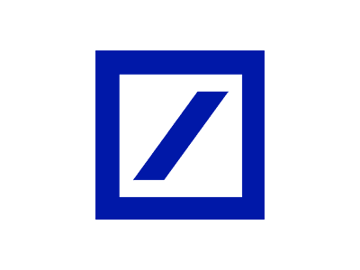 Deutsche Bank Logo, blaues Quadrat mit Schrägstrich