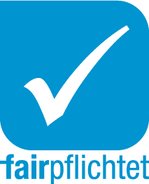 Fairpflichtet-Logo mit blauem Häkchen