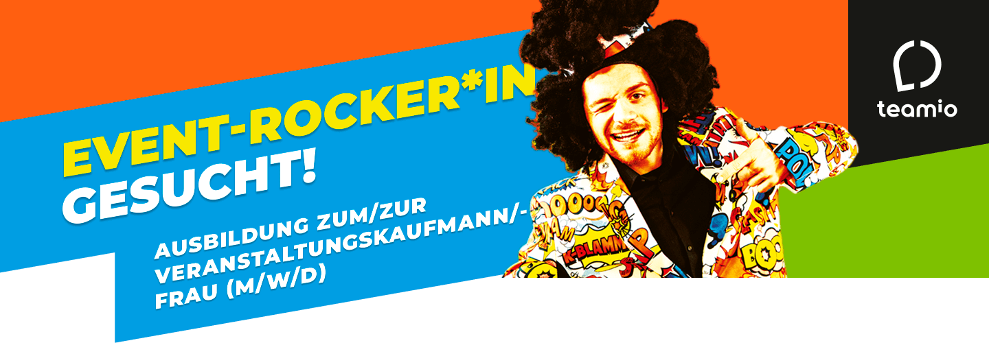 Ausbildung Event-Manager gesucht, kreativer bunter Hintergrund.